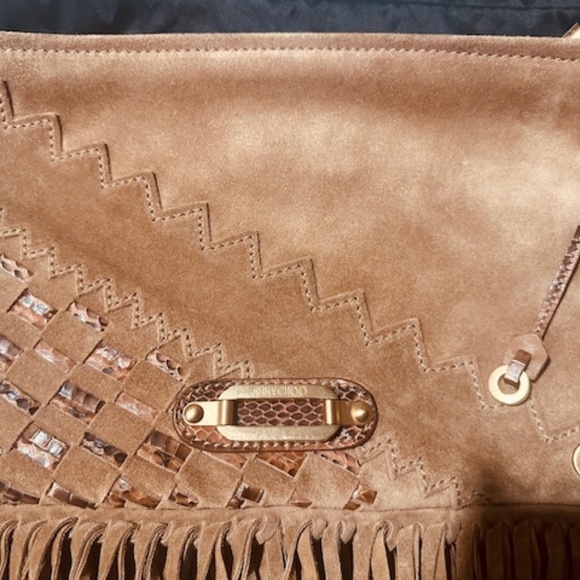 GORGEOUS RARE BRAND NEW Jimmy Choo Suede Clutch w/ Leather and Studded Accents! - Picture 7 of 15